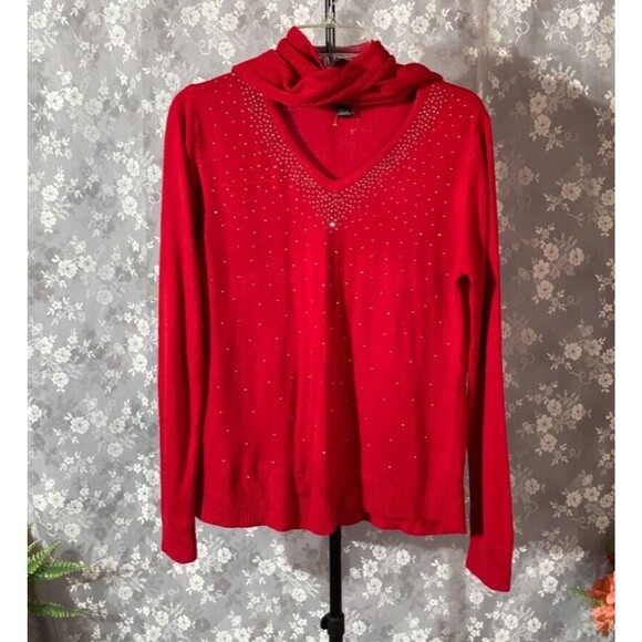 Vintage Y2K Sweater 2000s Red Sparkle Holiday Festive Cocktail Party Size Medium - Picture 2 of 7